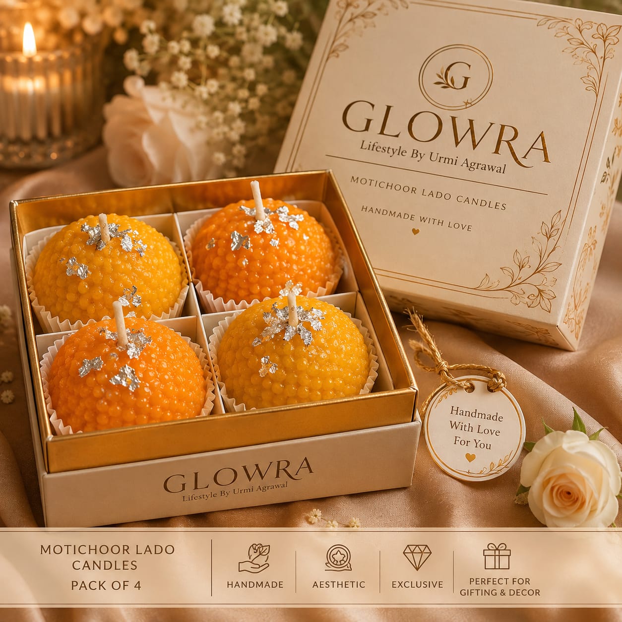 GLOWRA Motichoor Ladoo Candles gift set
